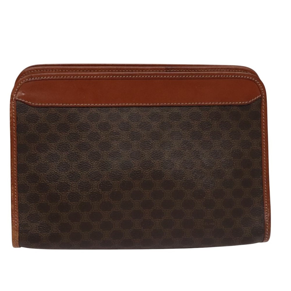CELINE Macadam Canvas Clutch Bag PVC Leather Brown Gold Auth 106871 - Picture 2 of 16
